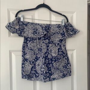 Brooks Brothers Off-Shoulder Blue Paisley Top